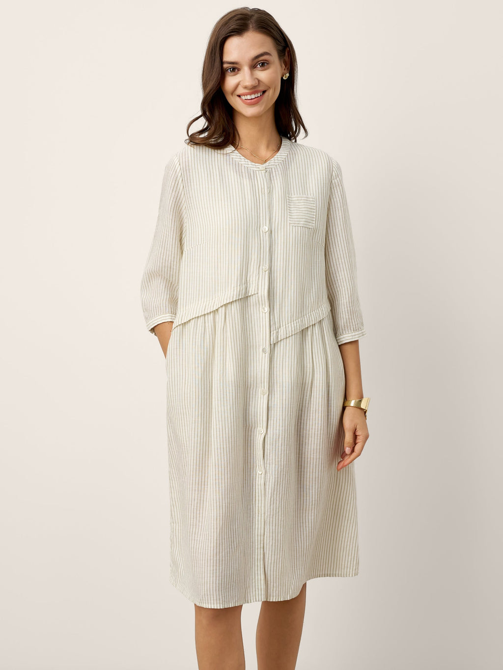 Linen-Lyocell Deconstructed Asymmetric Front Pleat Mini Dress EULALIE