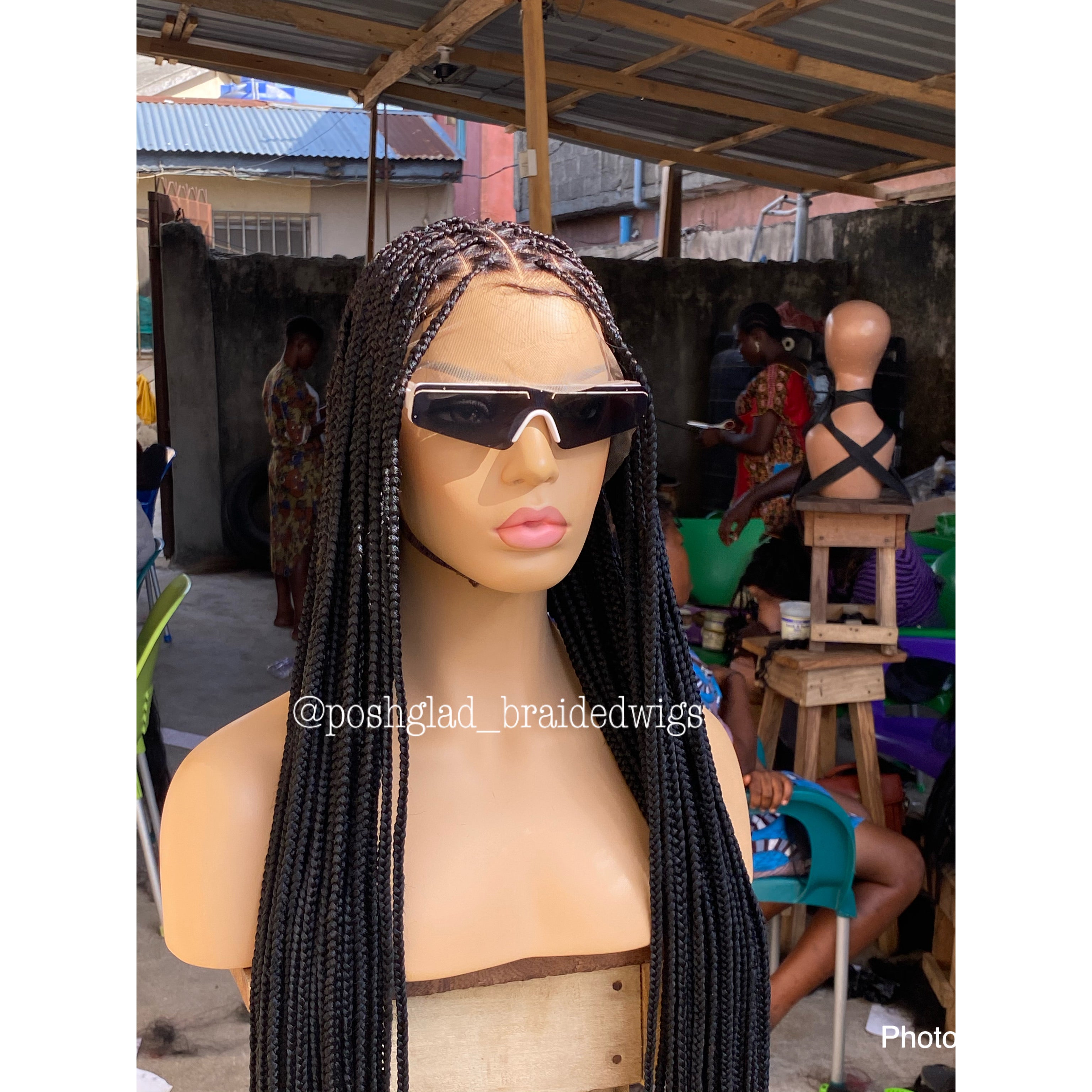 Goddess Knotless Braid Wig, HD Full Lace, Color 1B, Tailbone Length - Daya