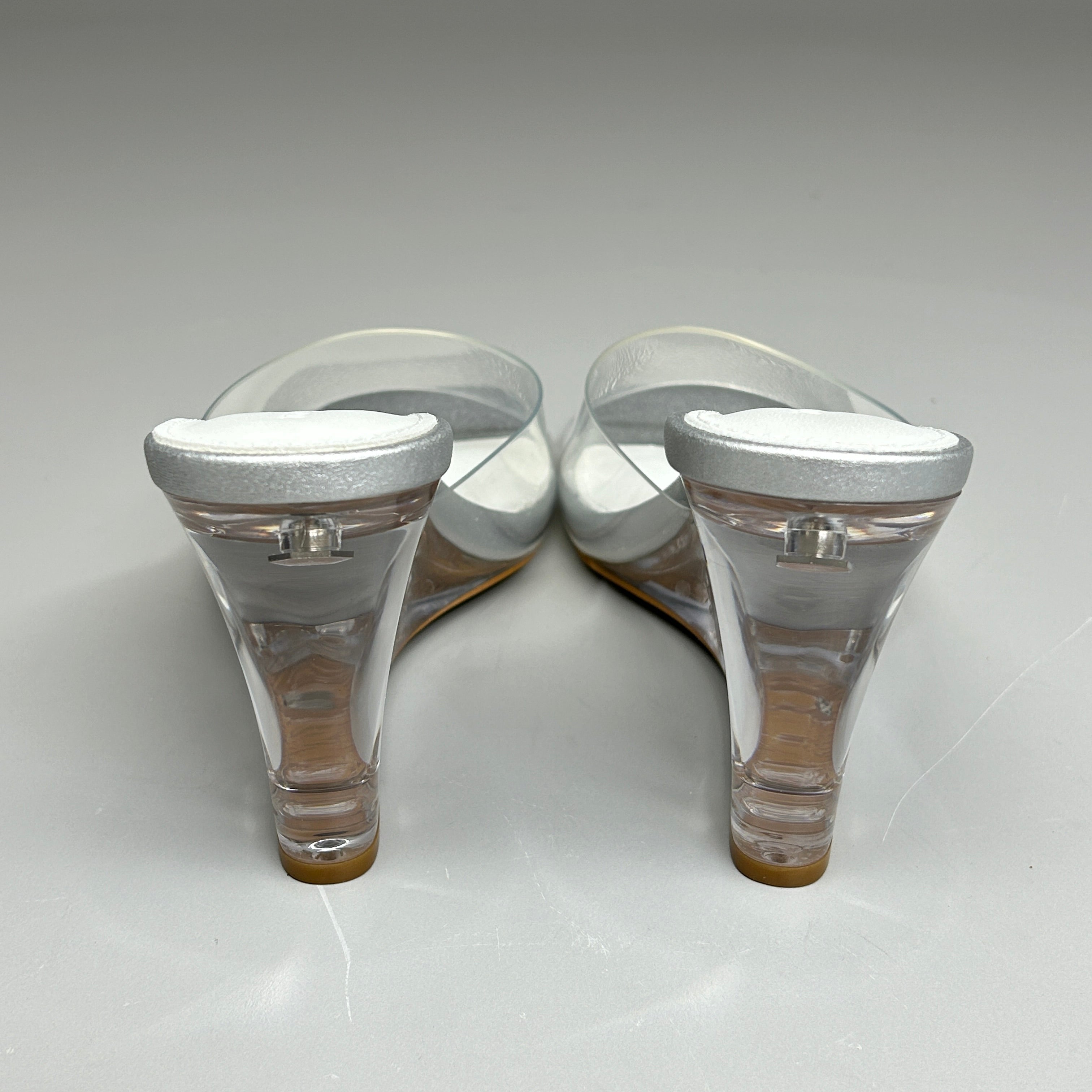 TONY BIANCO Alessi Clear Vinylite/Silver Wedges Women's Heels Sz 5.5 (New)