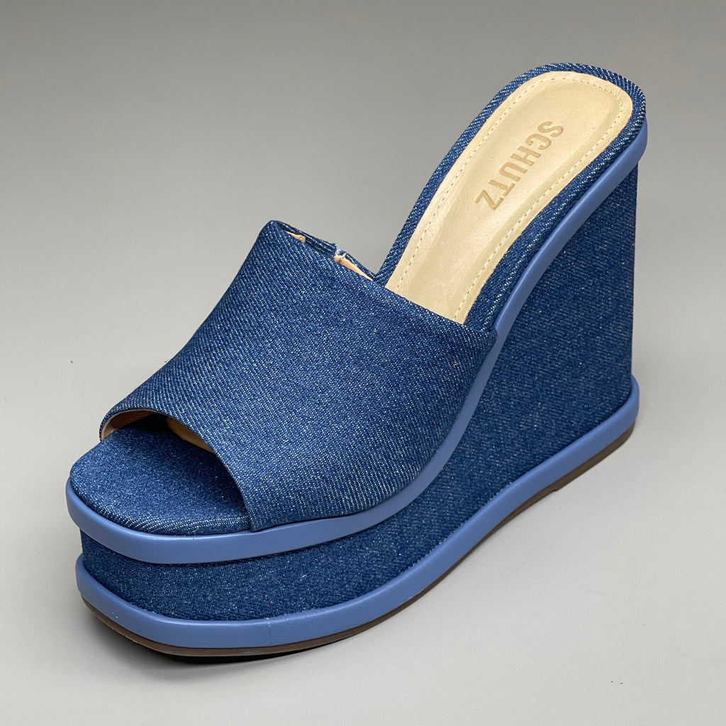 SCHUTZ Dalle Denim Women's Wedge Sandal Blue Platform Shoe Sz 9.5B (New)