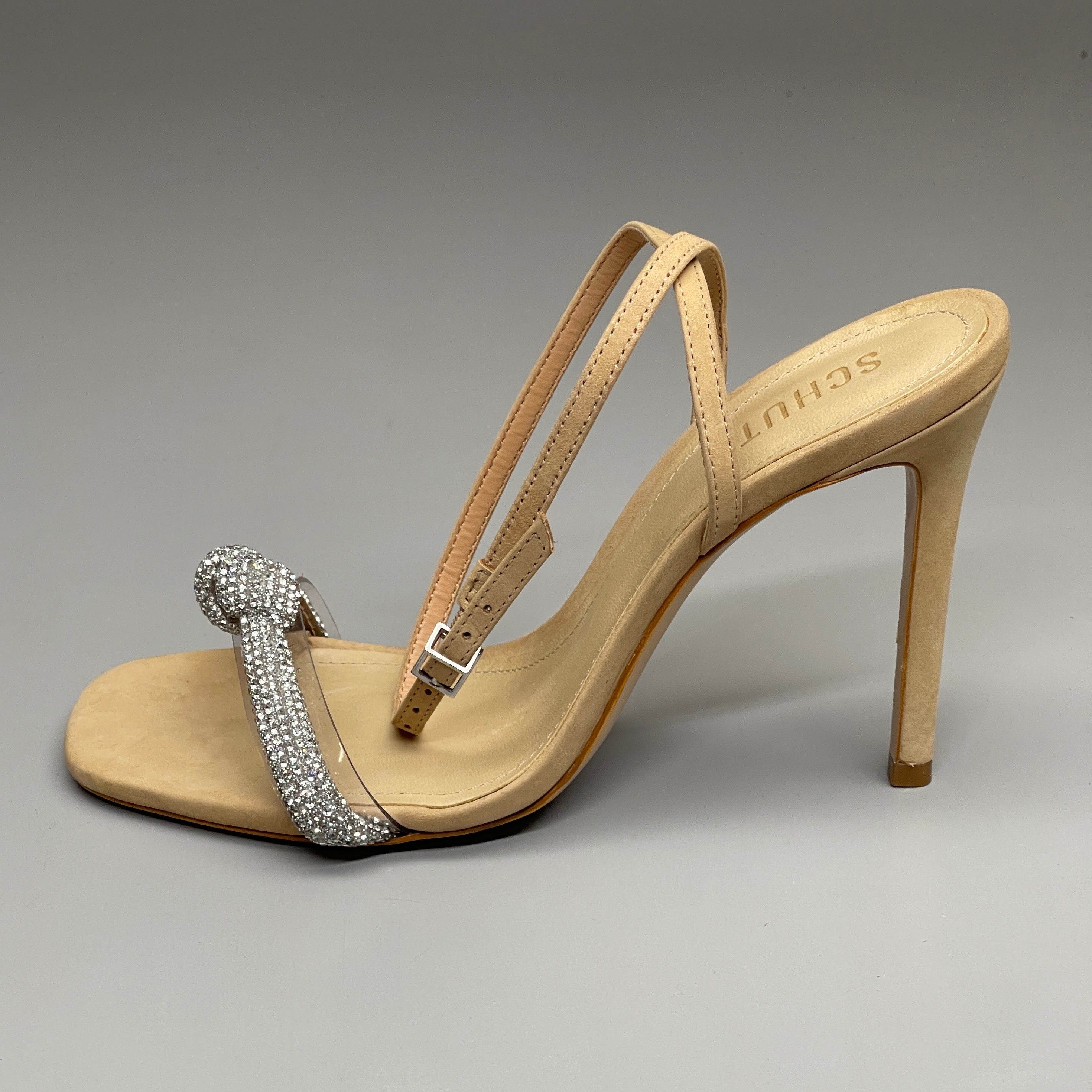 SCHUTZ Peaky Nubuck & Vinyl Multimaterial Women's Sandal Heel Light Nude Sz 8B (New)
