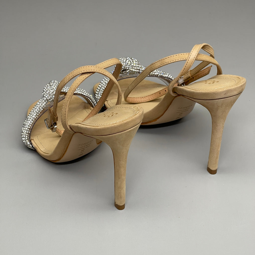 SCHUTZ Peaky Nubuck & Vinyl Multimaterial Women's Sandal Heel Light Nude Sz 7B (New)