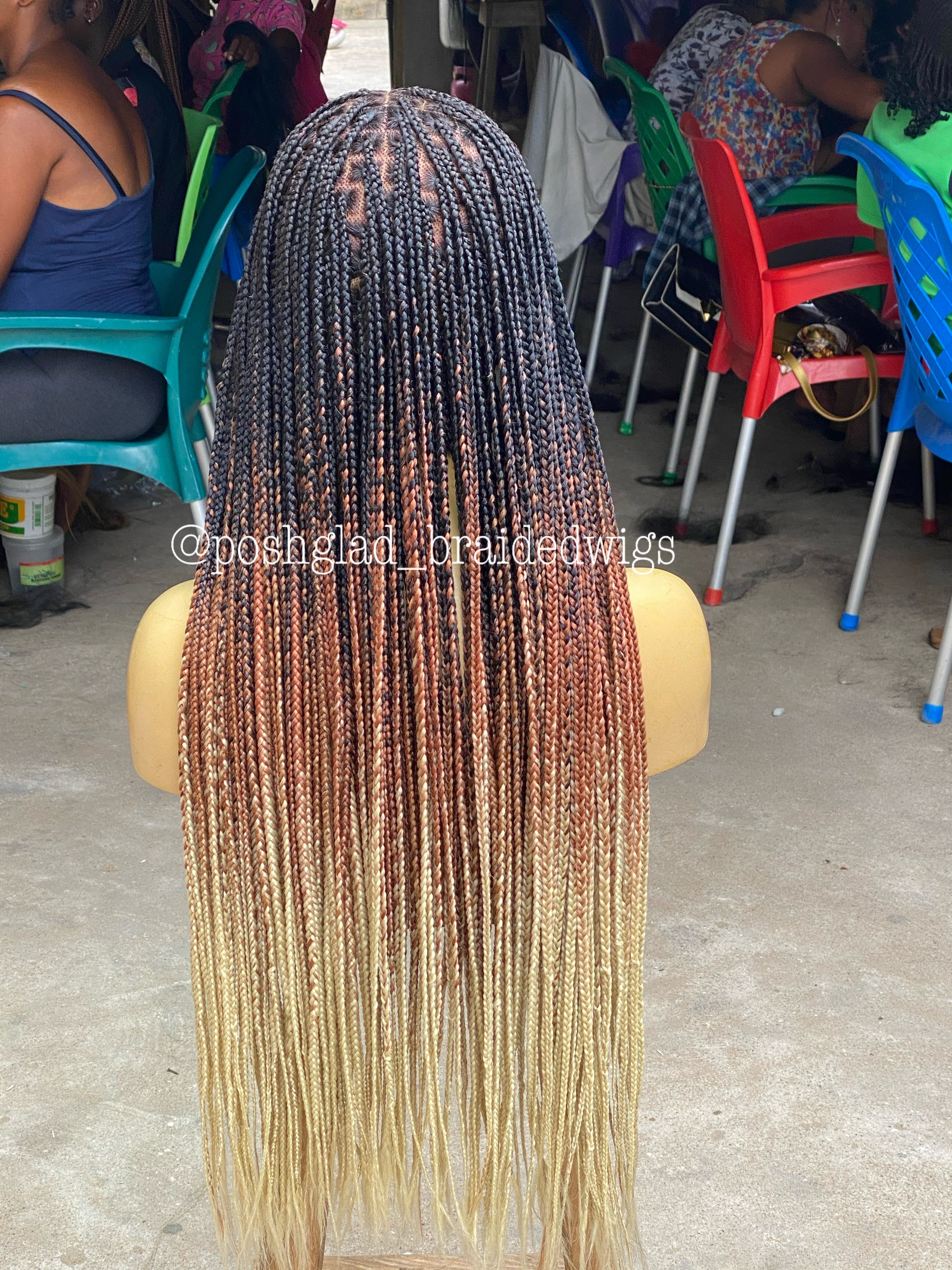 Knotless Braid Wig, Swiss Full Lace, Threetone Color, Waist Length - Gabrielle