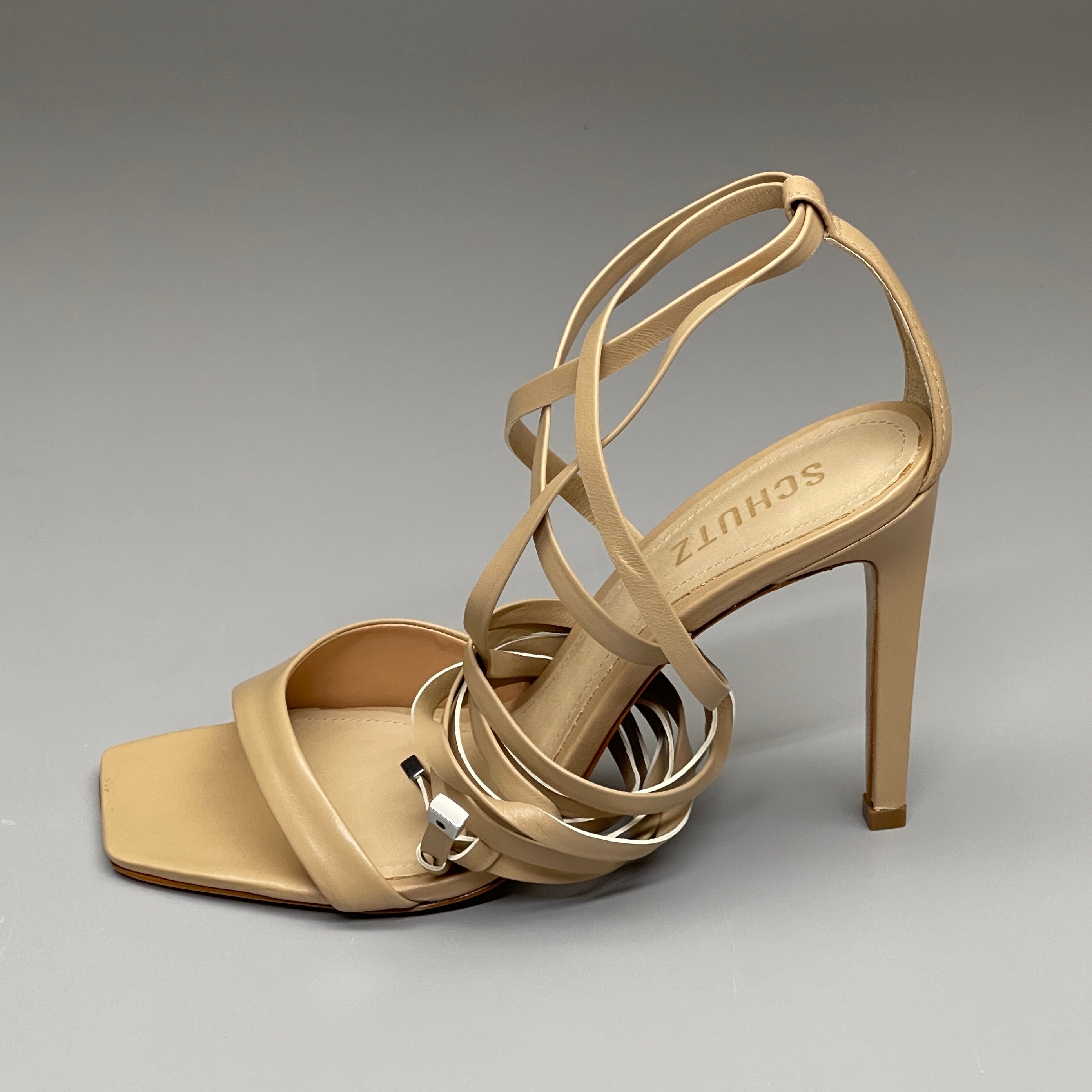 SCHUTZ Bryce Ankle Tie Women's Leather High Heel Sandal Light Nude Sz 7B (New)