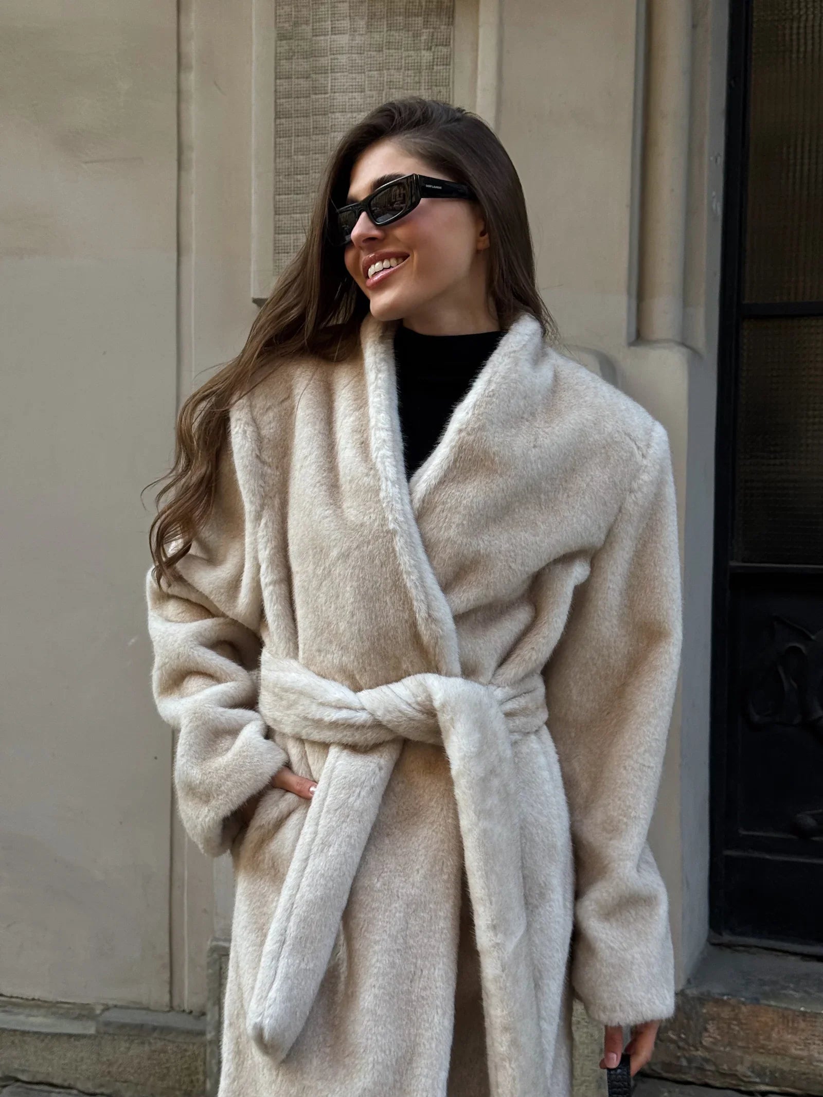 Sylvie Iconic Statement Fiber Coat in Ivory