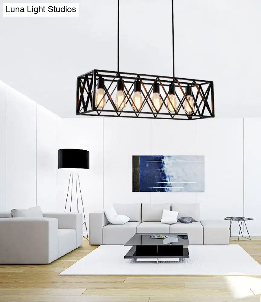 Industrial black cross framed pendant ceiling light for dining table