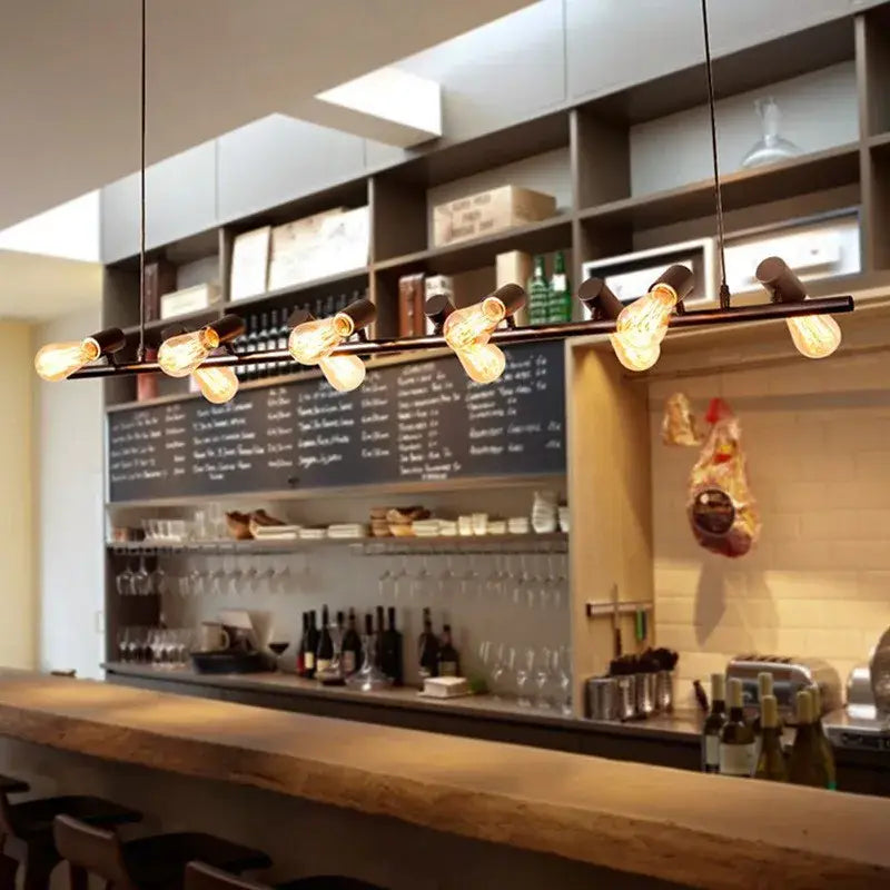 Industrial black kitchen island chandelier with edison bulbs