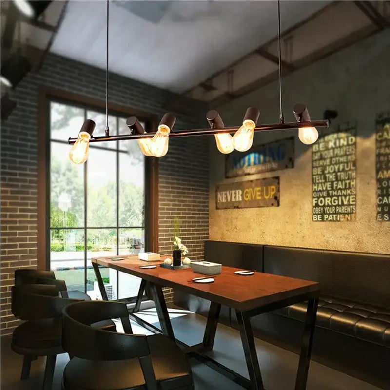 Industrial black kitchen island chandelier with edison bulbs