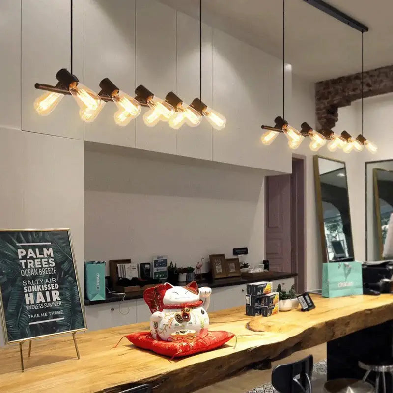 Industrial black kitchen island chandelier with edison bulbs