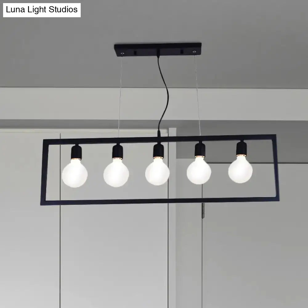 Industrial black metal rectangular pendant light dining room 3 bulbs