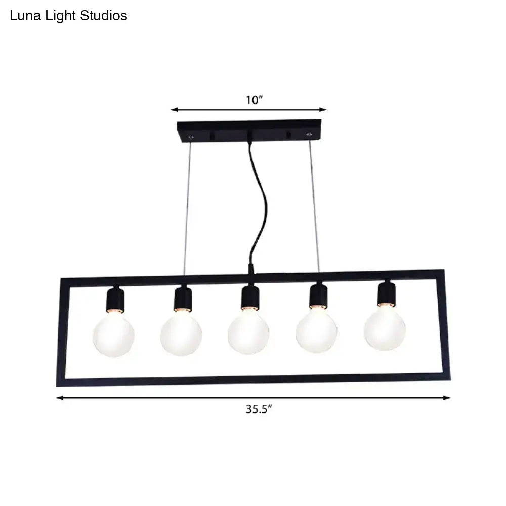 Industrial black metal rectangular pendant light dining room 3 bulbs