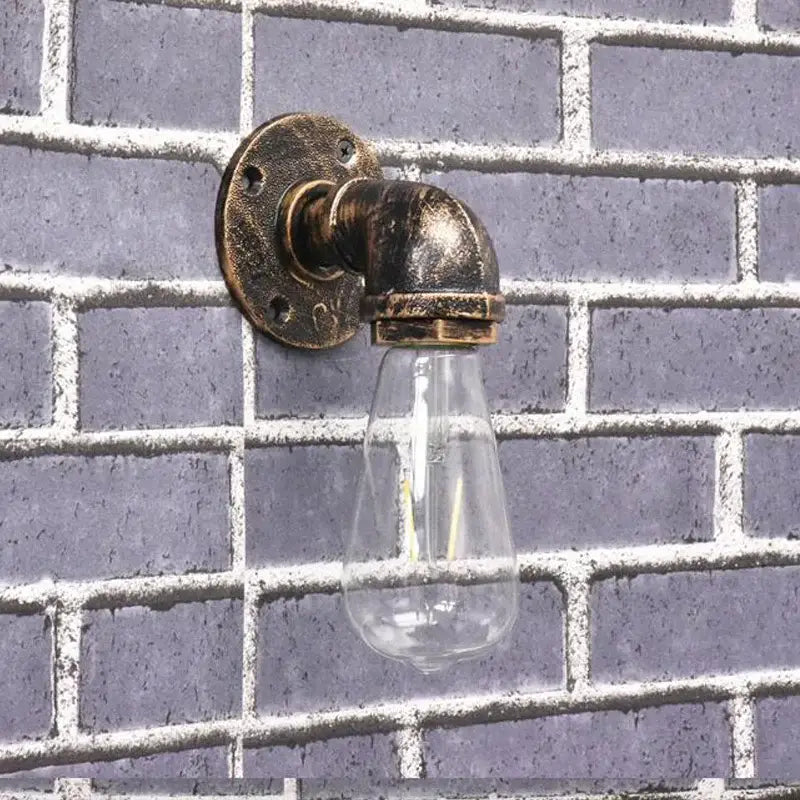 Industrial iron pipe wall sconce bedroom brass filament light