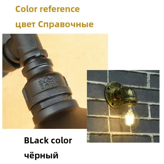 Industrial iron pipe wall sconce bedroom brass filament light