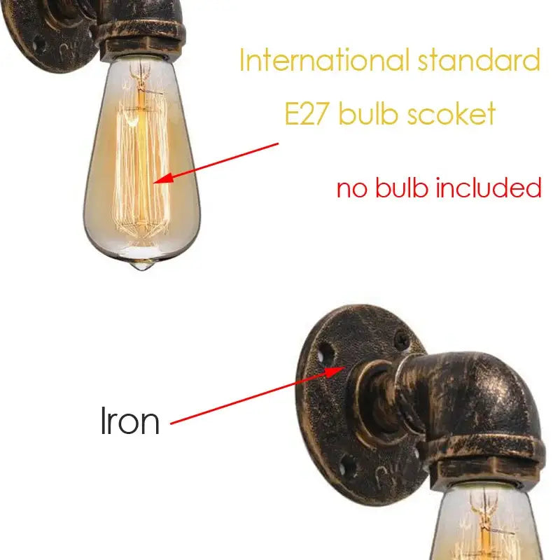 Industrial iron pipe wall sconce bedroom brass filament light