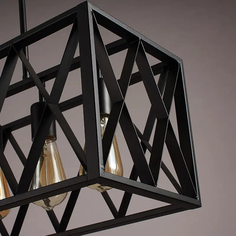 Industrial style black ironwork rectangular island light for kitchen