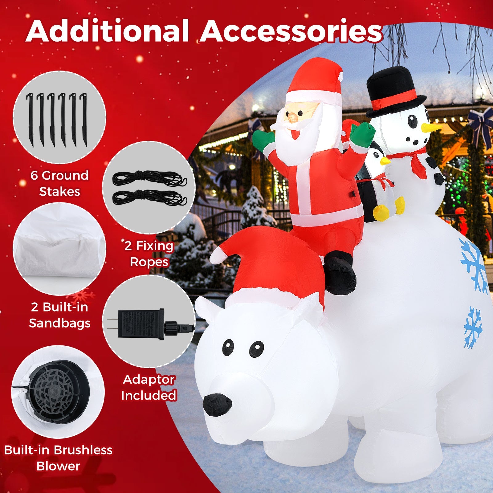 6 Ft Christmas Inflatable with Lights Animated Santa Penguin and Snowman