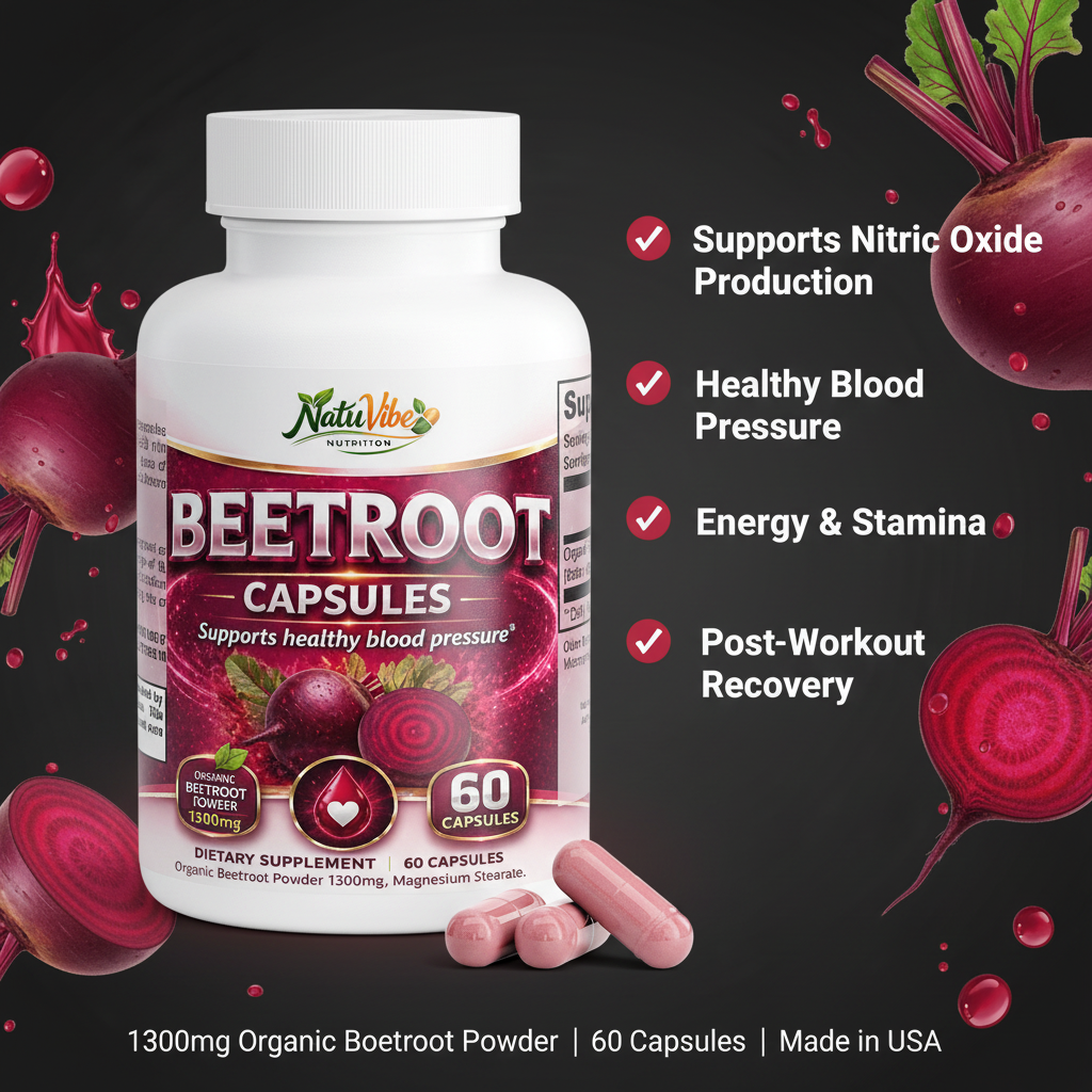 Organic Beetroot Capsules – Beet Root Supplement 60 Caps