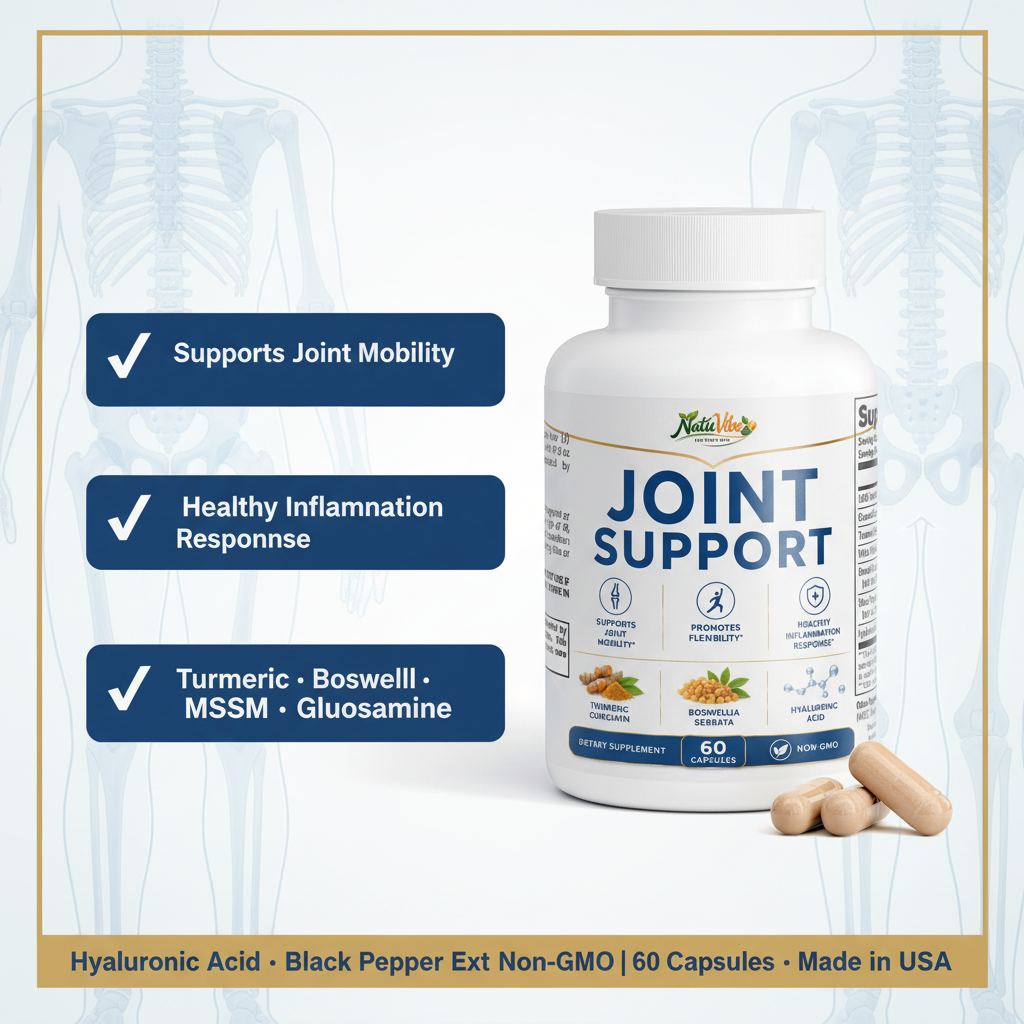 Joint Support Supplement with Turmeric Curcumin, Boswellia, MSM & Glucosamine – Flexibility, Mobility & Inflammation Support | 60 Caps