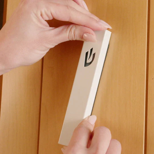 Modern Mezuzah for Door – Stainless Steel with Grooved Lines - Sweetheart Series