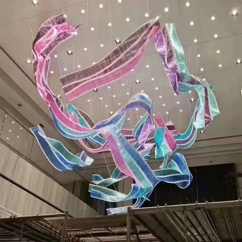 Iridescent ribbon chandelier pendant lights – living room lighting
