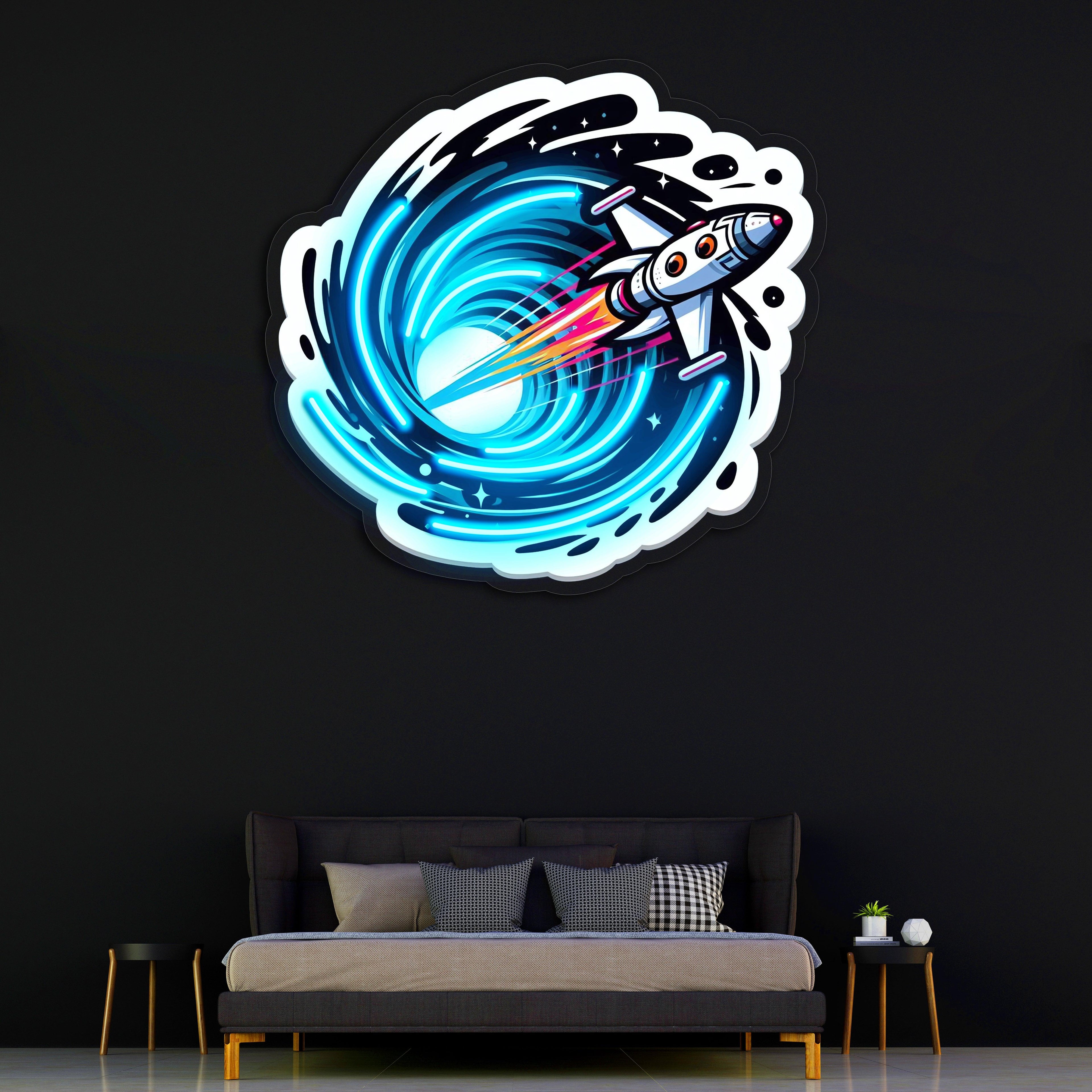 LED Neon Sign Space Jet UV Printed - Handmade Custom Acrylic Wall Art Home Decor