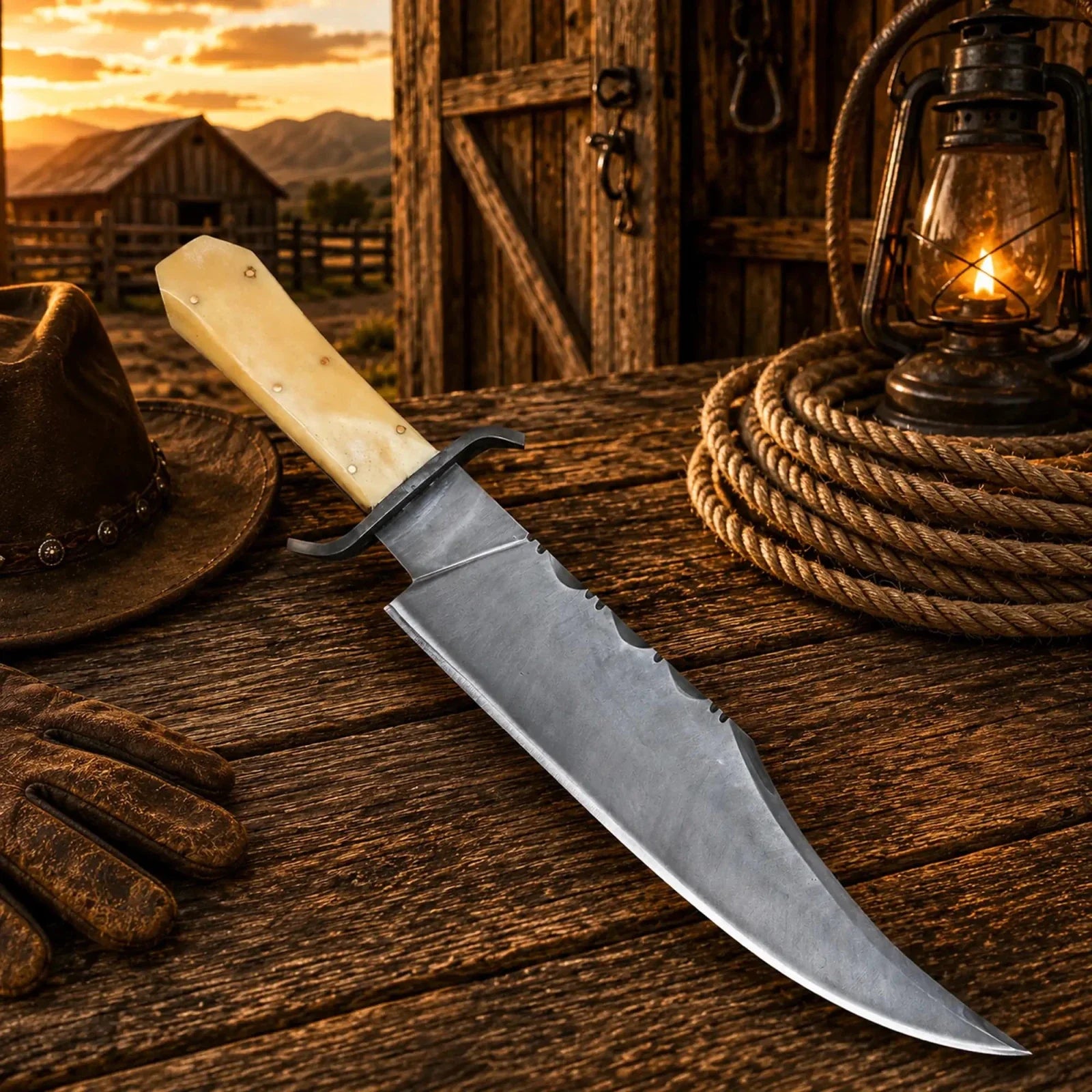 Juan Padillo Bowie Knife 5160 Spring Steel Bone Handle