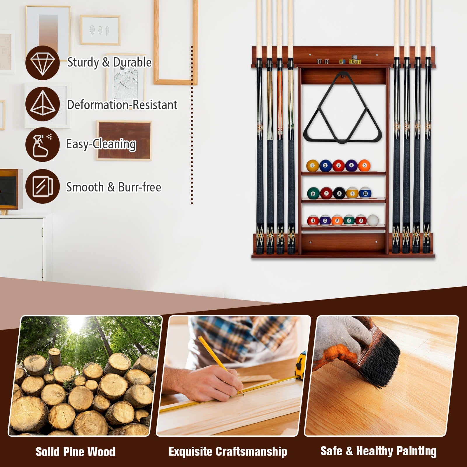 Wall-mounted Billiards Pool Cue Rack Only