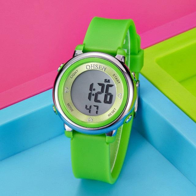Kids Digital LED Fashion Sport Watch Cute Watch Waterproof Sports Outdoor 7 Colorful LED Electrical Watches With Luminous Alarm Stopwatch Child Sport Wristwatch