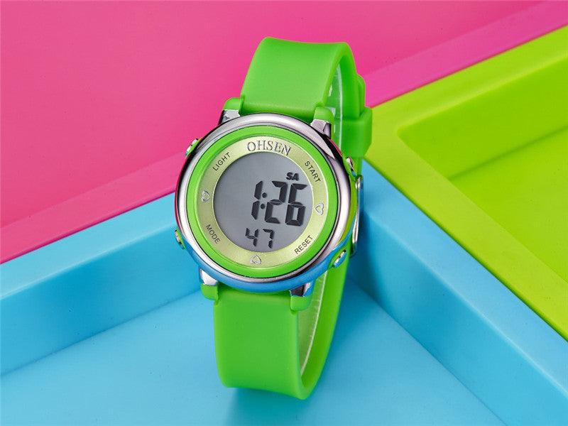 Kids Digital LED Fashion Sport Watch Cute Watch Waterproof Sports Outdoor 7 Colorful LED Electrical Watches With Luminous Alarm Stopwatch Child Sport Wristwatch