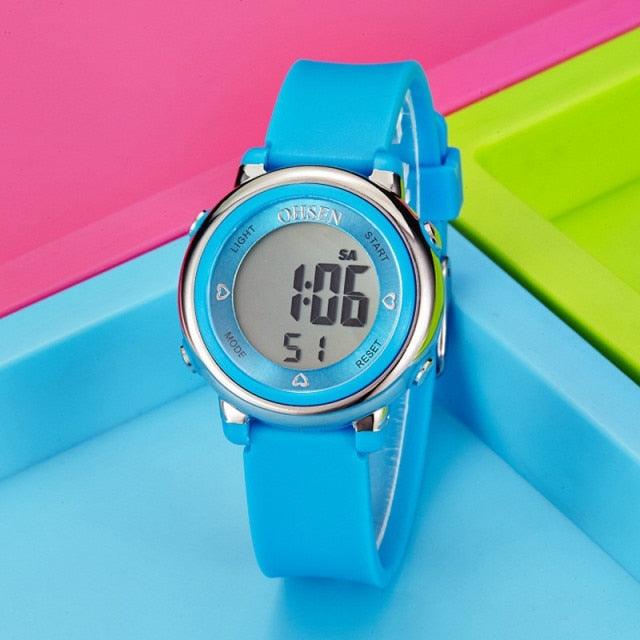 Kids Digital LED Fashion Sport Watch Cute Watch Waterproof Sports Outdoor 7 Colorful LED Electrical Watches With Luminous Alarm Stopwatch Child Sport Wristwatch