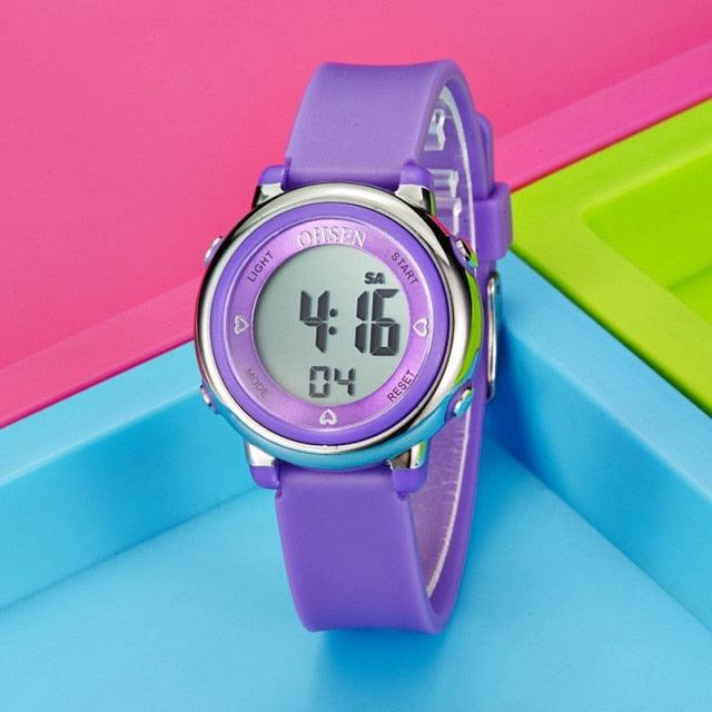 Kids Digital LED Fashion Sport Watch Cute Watch Waterproof Sports Outdoor 7 Colorful LED Electrical Watches With Luminous Alarm Stopwatch Child Sport Wristwatch