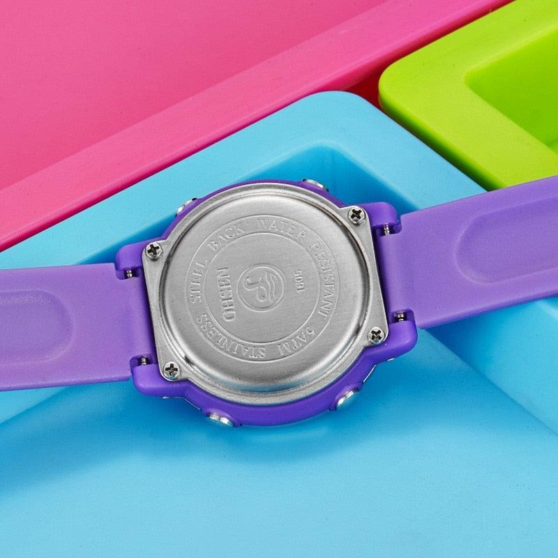 Kids Digital LED Fashion Sport Watch Cute Watch Waterproof Sports Outdoor 7 Colorful LED Electrical Watches With Luminous Alarm Stopwatch Child Sport Wristwatch