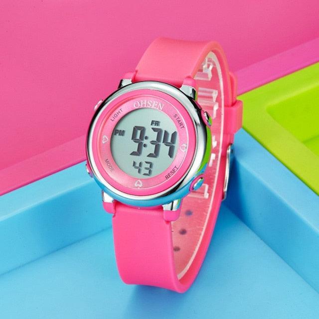 Kids Digital LED Fashion Sport Watch Cute Watch Waterproof Sports Outdoor 7 Colorful LED Electrical Watches With Luminous Alarm Stopwatch Child Sport Wristwatch