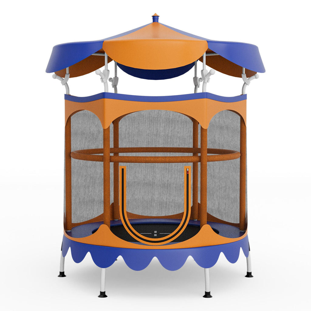 64 Inch Kids Trampoline with Detachable Canopy and Safety Enclosure Net
