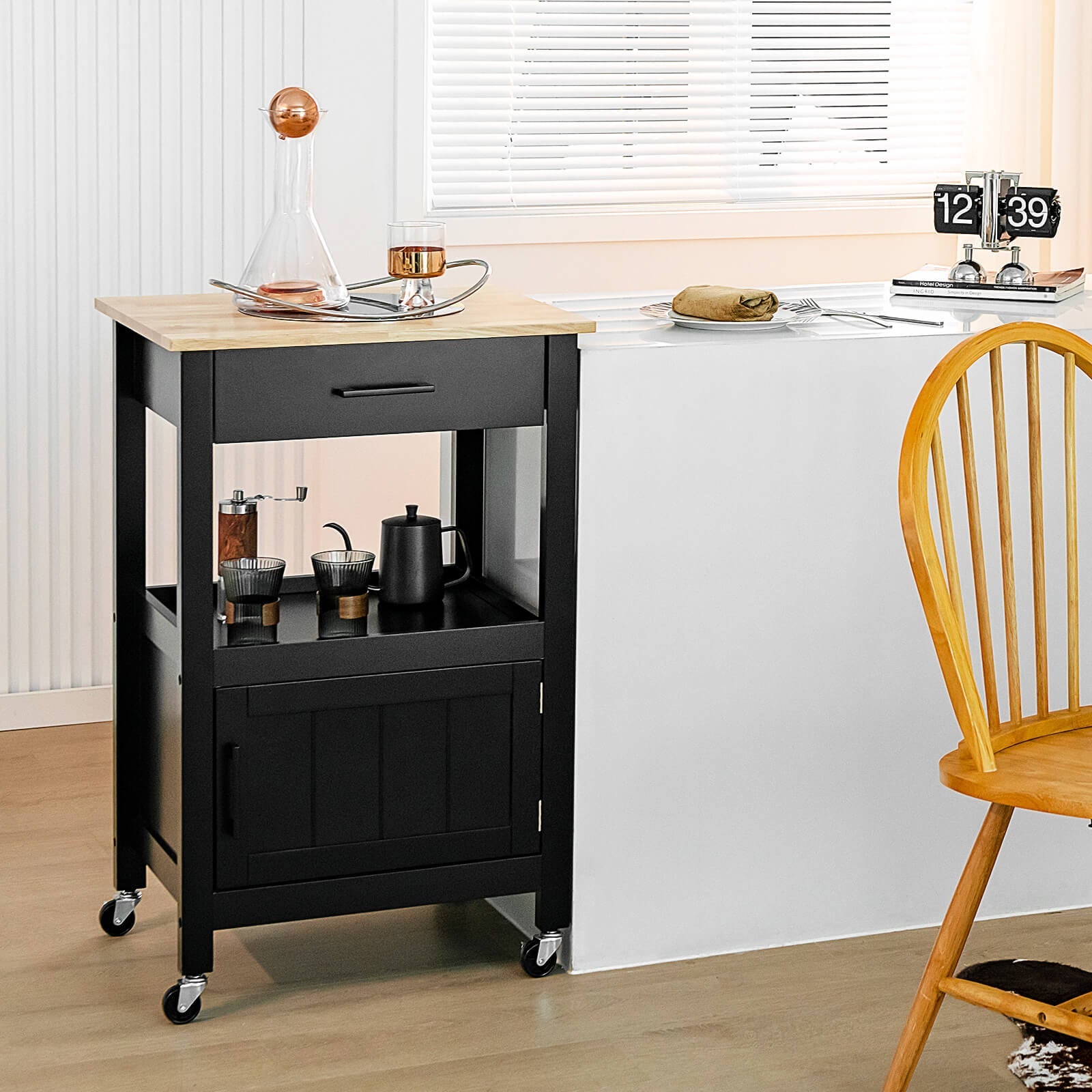 Kitchen Island with Storage Drawer and 3 Hooks