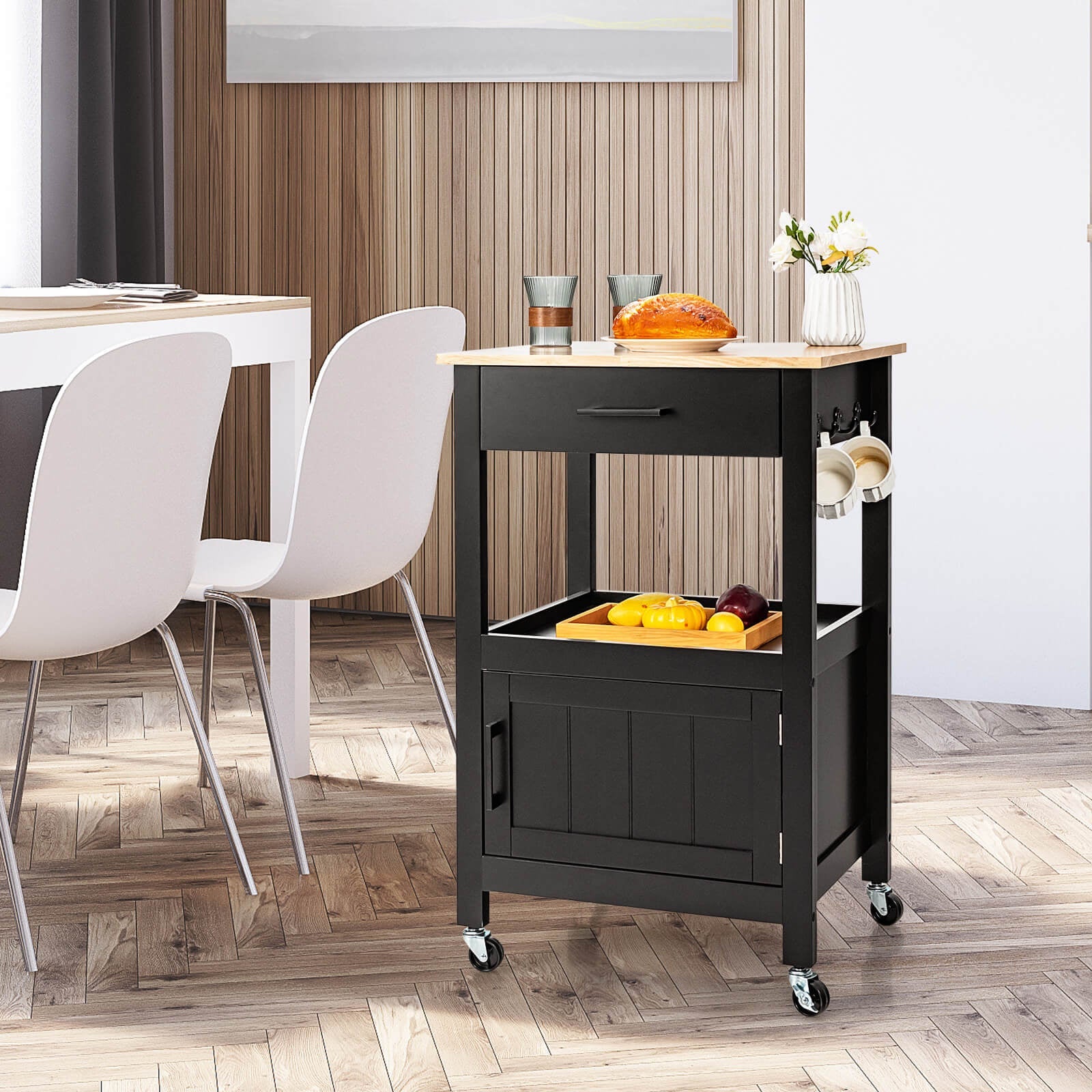 Kitchen Island with Storage Drawer and 3 Hooks