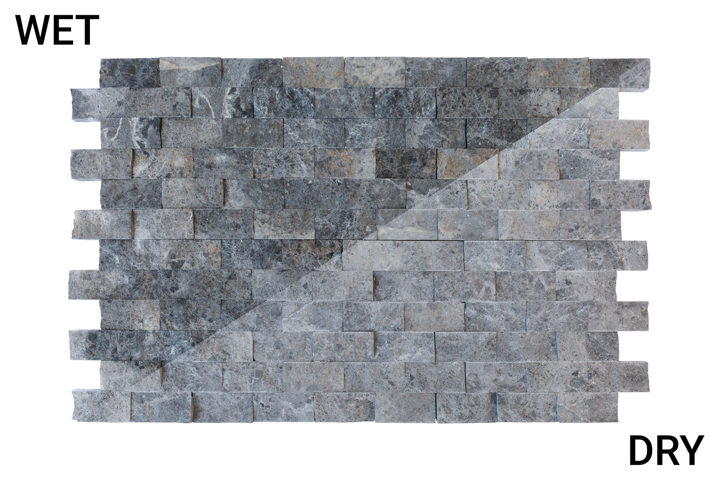 Silver Shadow Split Face Marble Mosaic Tiles 12x12 with Pre-Mounted Mesh Backing