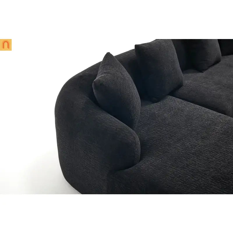 Sectional Sofa L-Shape Curved Chaise Chenille Black 3 Seat 99 In