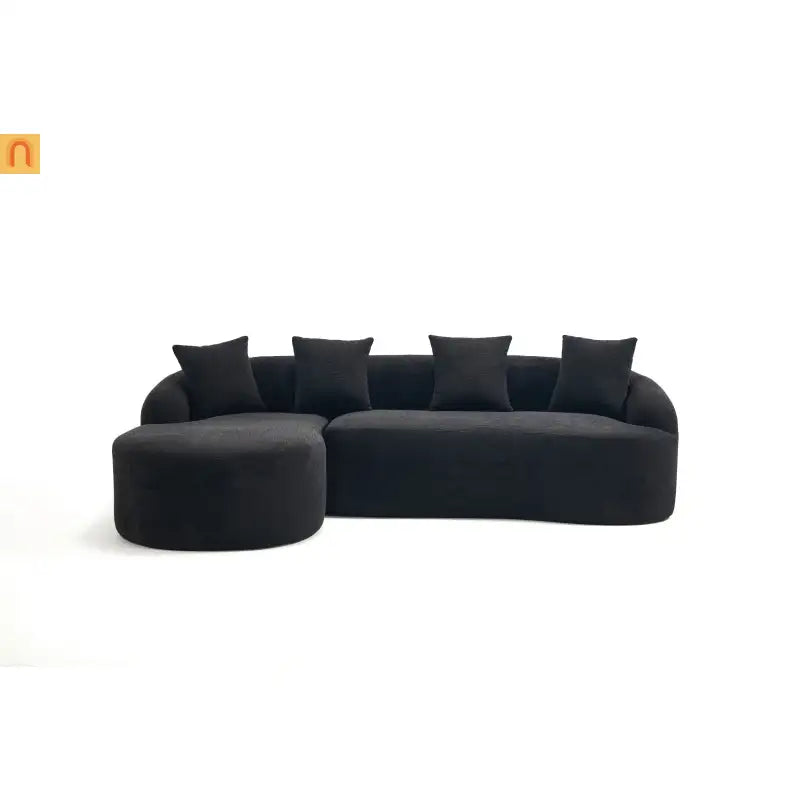 Sectional Sofa L-Shape Curved Chaise Chenille Black 3 Seat 99 In