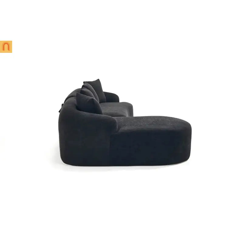 Sectional Sofa L-Shape Curved Chaise Chenille Black 3 Seat 99 In