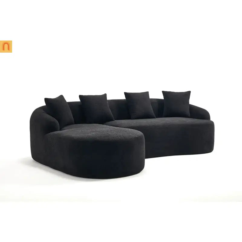 Sectional Sofa L-Shape Curved Chaise Chenille Black 3 Seat 99 In