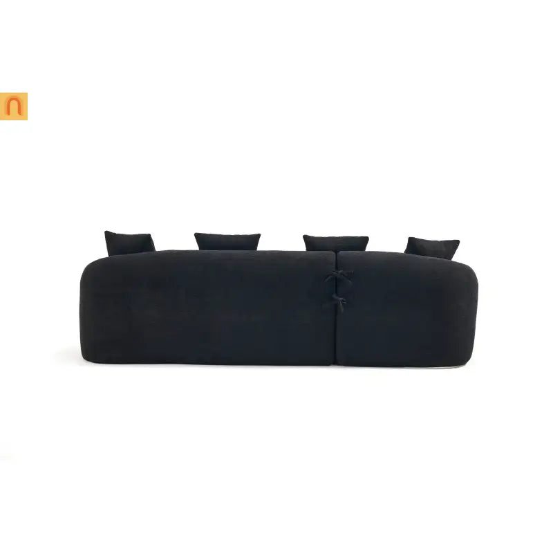 Sectional Sofa L-Shape Curved Chaise Chenille Black 3 Seat 99 In