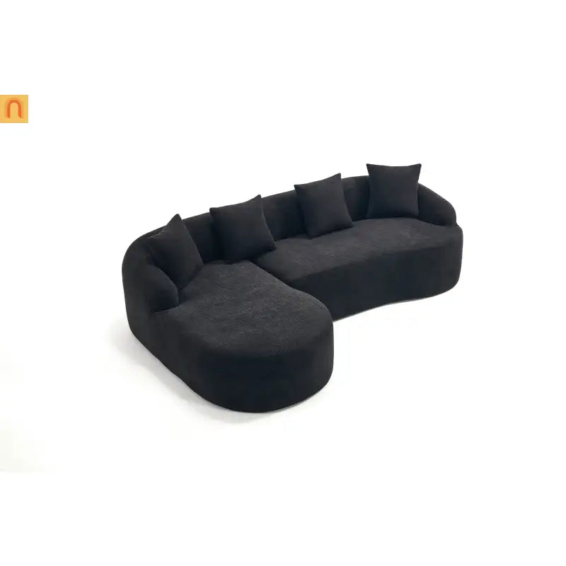 Sectional Sofa L-Shape Curved Chaise Chenille Black 3 Seat 99 In