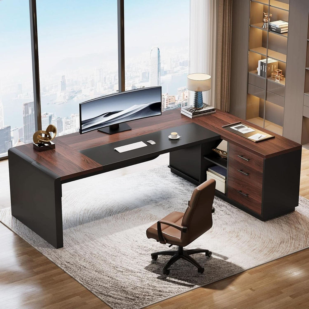 L Shaped Desk With Storage Shelves For Home Office