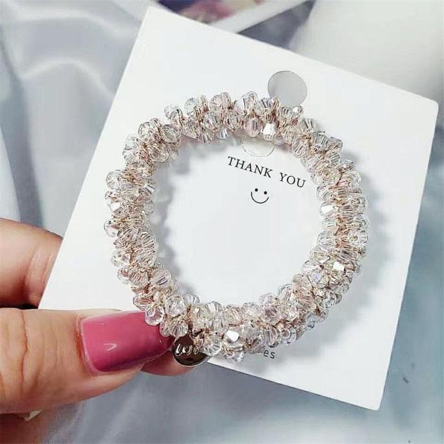 Ladies Pearl Multicolor Beads Hair Tie Elastic Hair Rope Simple Metal Sheets Scrunchies Ponytail Holders Hair Accessories for Women and Girls