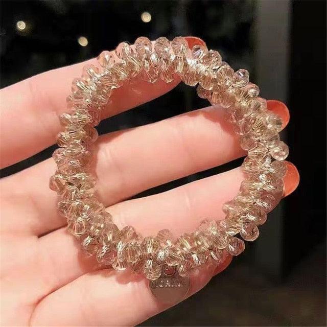 Ladies Pearl Multicolor Beads Hair Tie Elastic Hair Rope Simple Metal Sheets Scrunchies Ponytail Holders Hair Accessories for Women and Girls