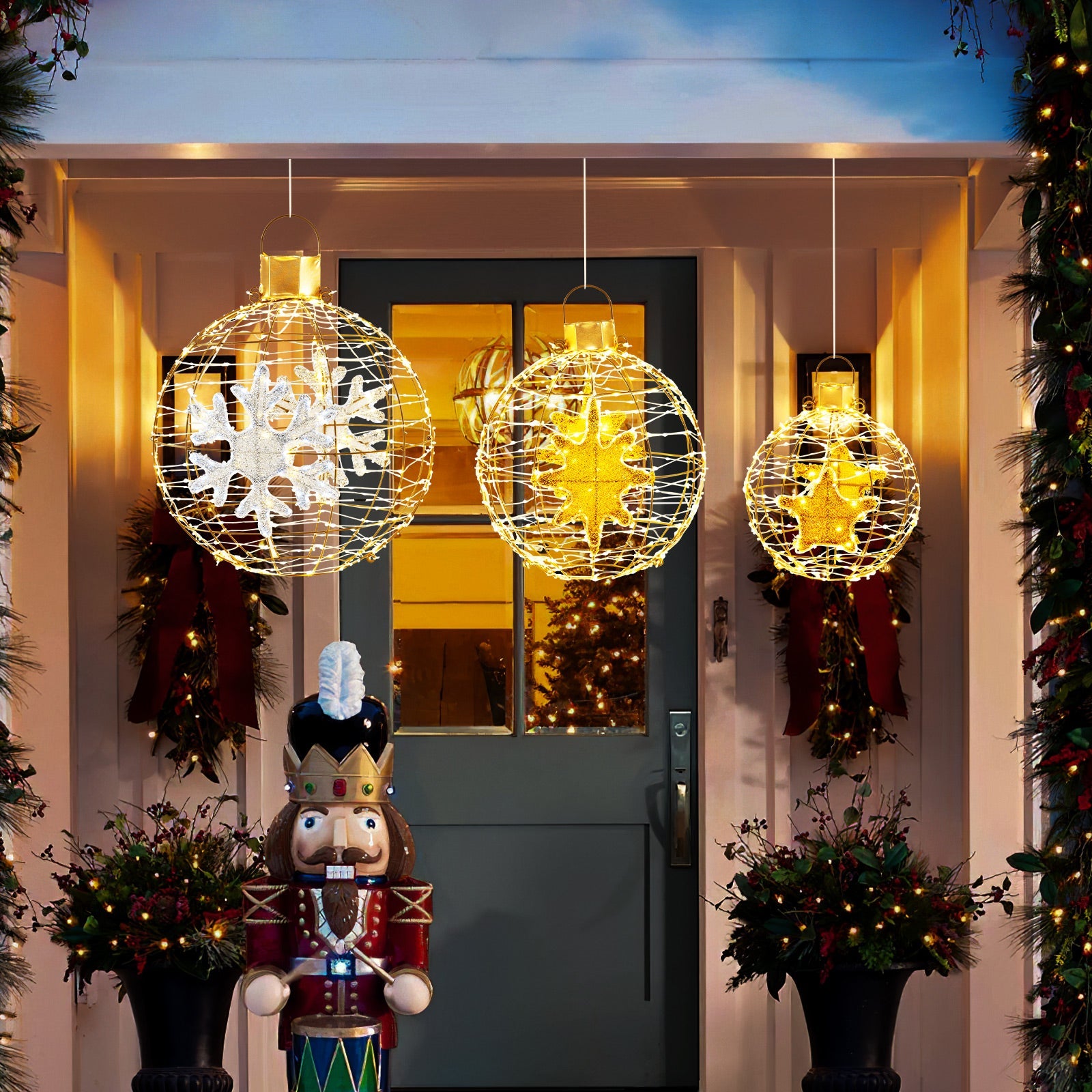 3 Pieces Pre-Lit Lantern Balls with 732 Bright LED Lights and Ground Stakes