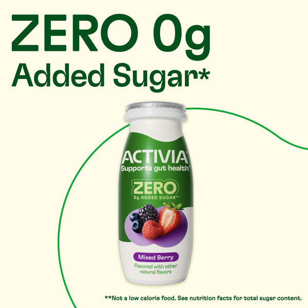 Activia ZERO 0g Added Sugar Peach and Strawberry Probiotic Dailies, Low Fat Probiotic Yogurt Drinks With 0g Added Sugar to Help Support Gut Health, 3.1 fl oz, 8 Count