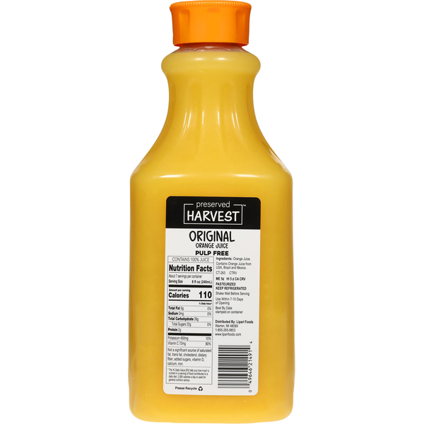Preserved Harvest Original Pulp Free Orange 100% Juice