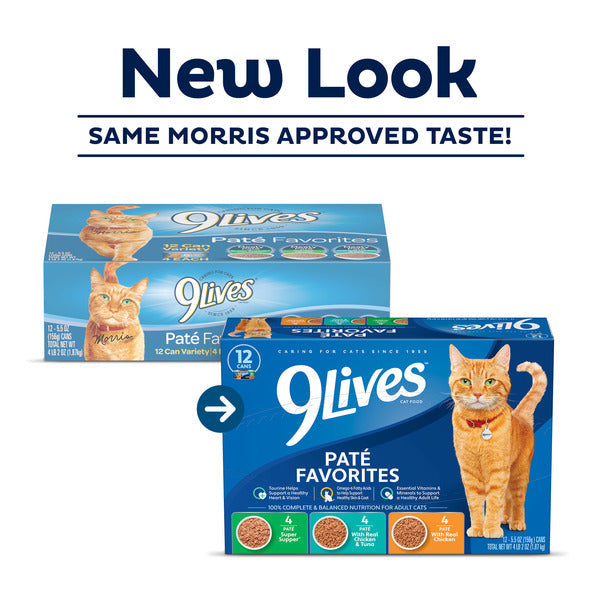 9Lives Paté Favorites Wet Cat Food Variety Pack, 5.5 oz. Cans (Pack of 12)